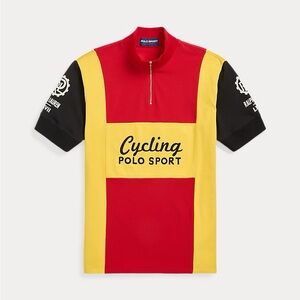 Ralph Lauren Polo Sport Cycling Jersey Quarter Zip Shirt Red Yellow RL LXVII XL